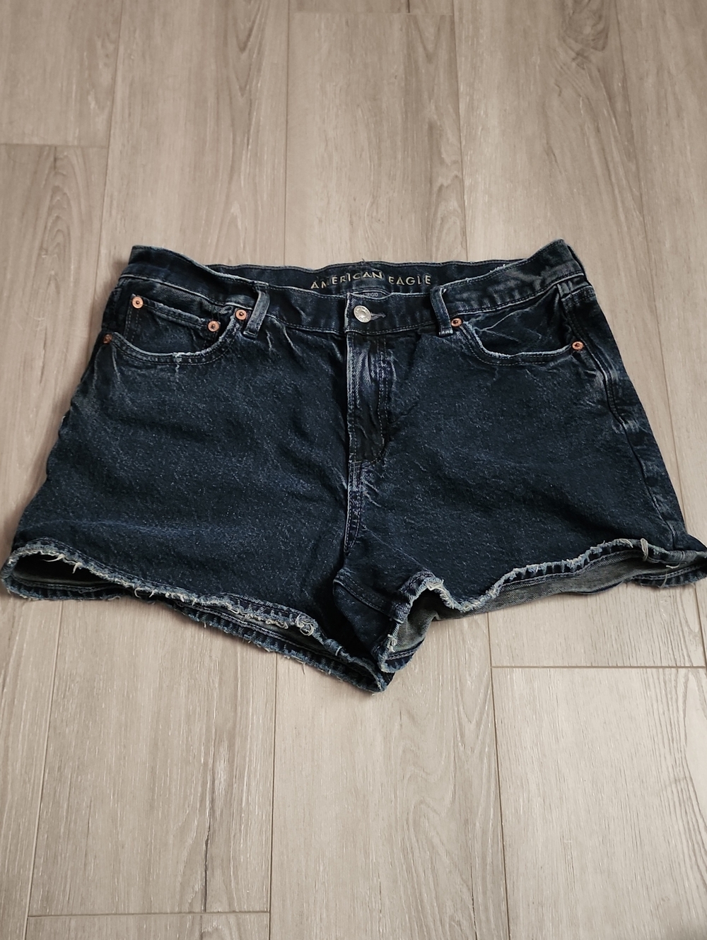 American 🦅 Eagle Outfitters Black Denim Cutoff Shorts with Frayed Hem